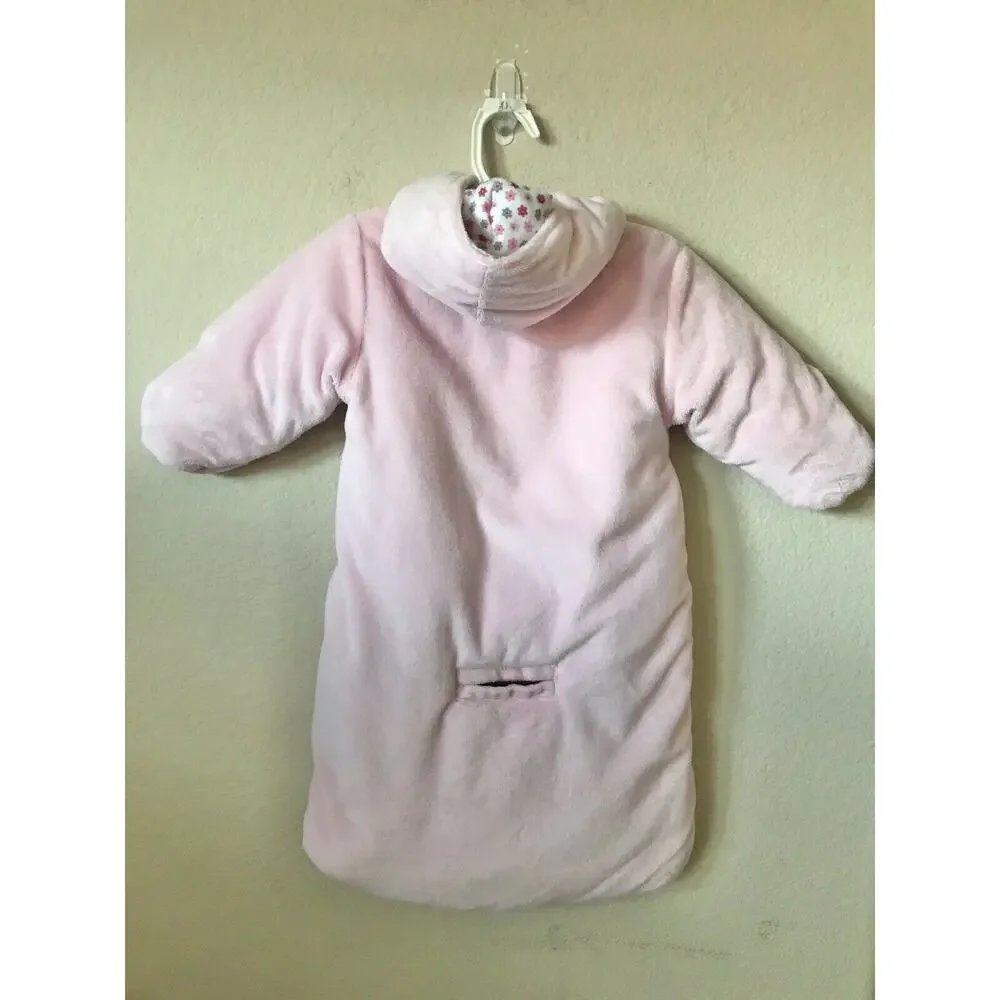 Carter's Pink Floral Plush Hooded Baby Girl Carbag Winter Pram Bag Bunting 6-9 M